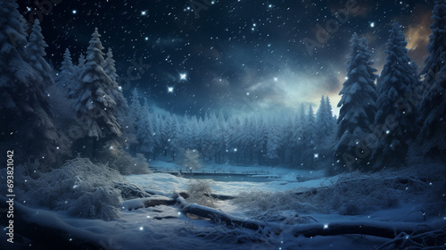 The edge of a forest is touched by a mystical spirited Christmas © Jessada