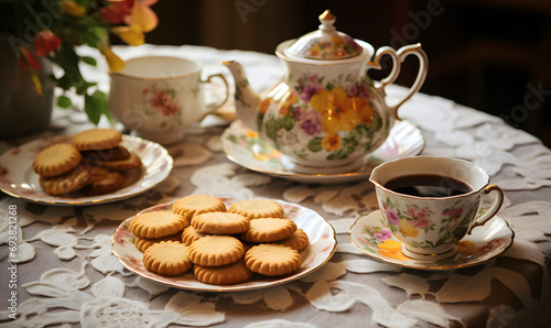 Tea set and cookies, Generative AI