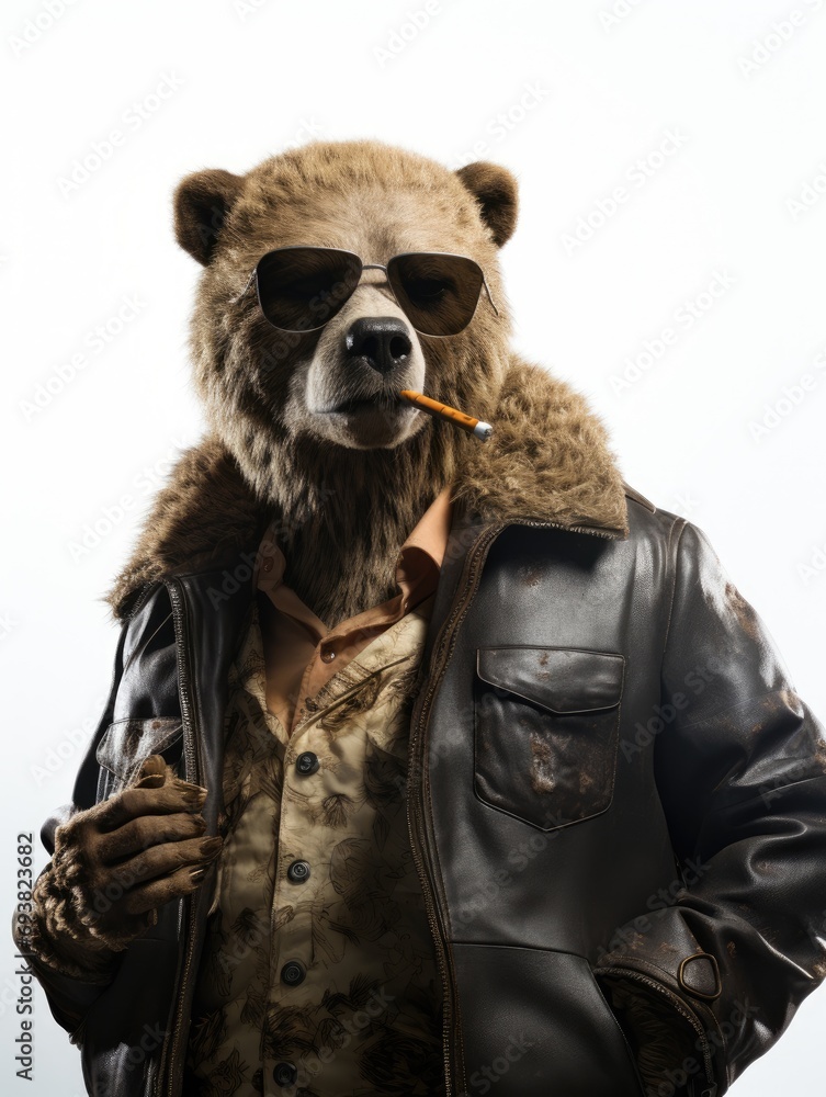 cool bear doll smoking cigarette on White background. cool bear doll smoking cigarette on White background.