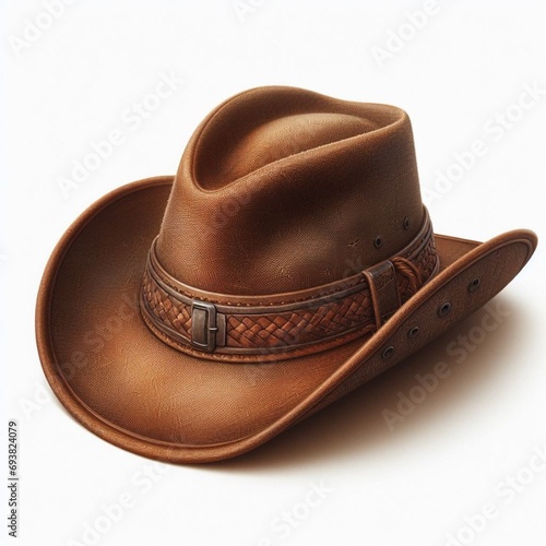 Brown Cowboy Hat Standing Boldly Against a White Background