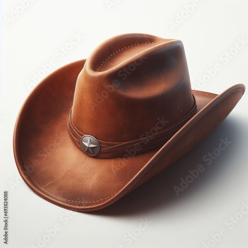 Distinctive Brown Cowboy Hat Set Against a Clean White Canvas