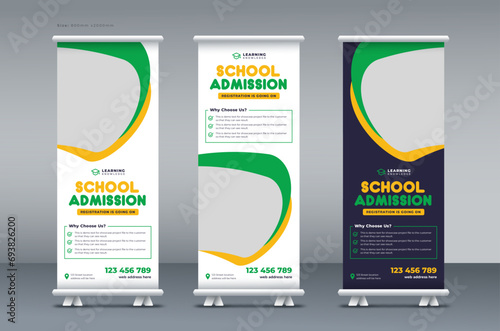 school admission roll up banner, back to school, education roll up banner, pull up banner, or x banner print template