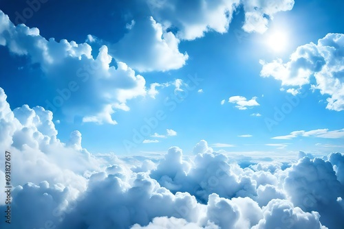 White clouds in a blue sky. Sky background naturely HD glow