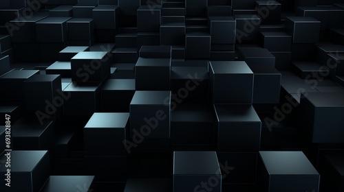 Abstract black background with geometric cubes  forming a structured and modern design concept. A digital illustration creating a visually striking backdrop