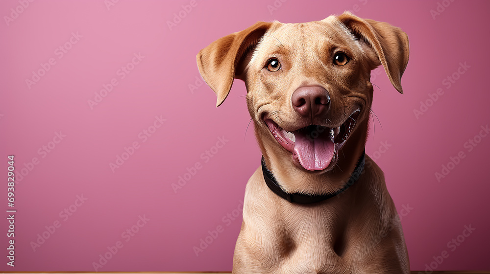 A happy dog ​​on a color background 