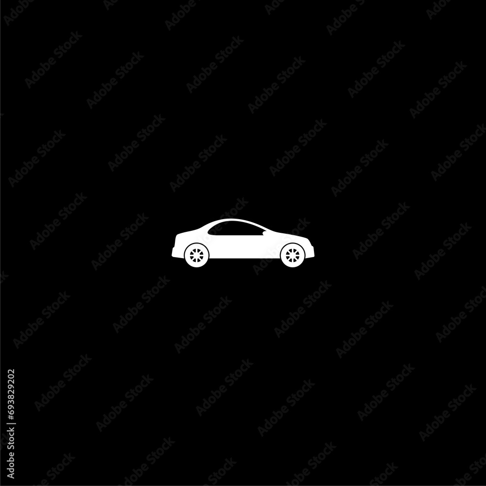 Car in Side View Silhouette icon isolated on dark background
