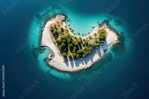 an aerial view of an island in the ocean, best light photography, light gold and cyan, vivid birdlife, forced perspective, white and navy