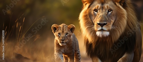 Lion father with offspring in South Africa