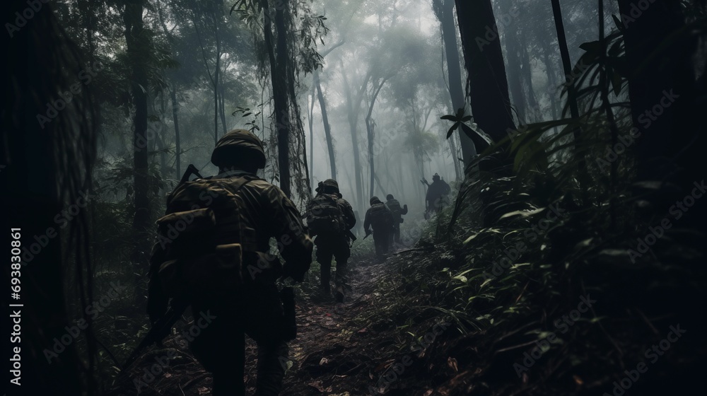 soldiers advancing through the jungle soldiers advancing through the jungle