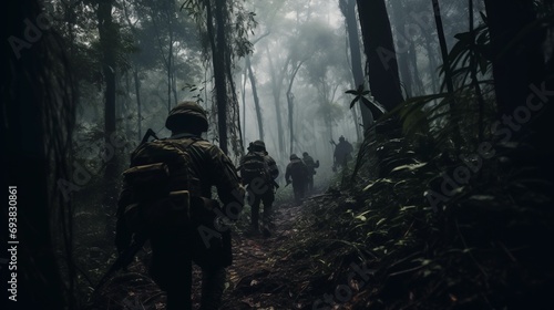 Fototapeta Naklejka Na Ścianę i Meble -  soldiers advancing through the jungle