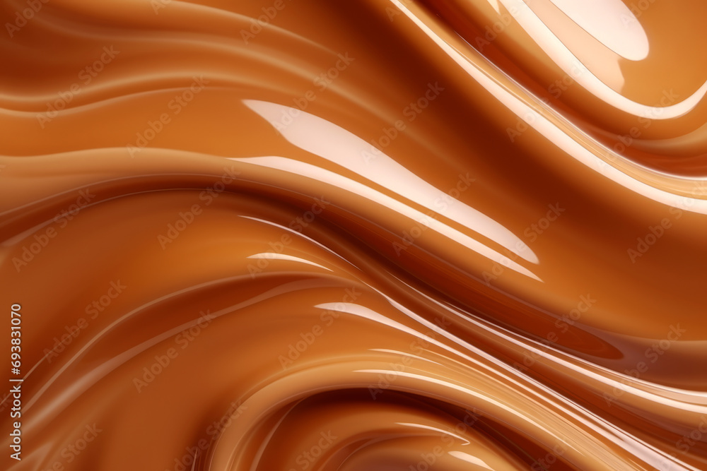 Fototapeta premium close up of chocolate swirl on white background with some smooth lines in it, liquid caramel close up