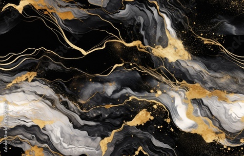 Gold, yellow and white pattern natural of dark gray marble texture