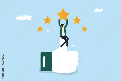 People give review rating and feedback. Flat vector illustration. Customer choice. Rank rating stars feedback