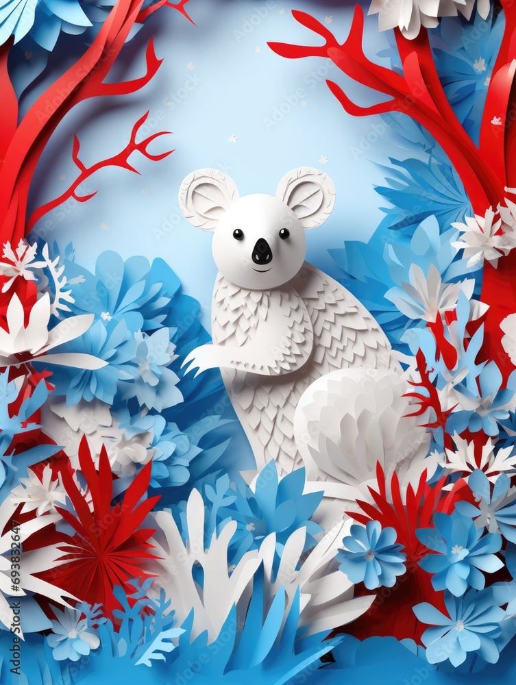 Happy Australia day with paper cut craft art. Icon of Australia kangaroo, koala. Australia independent day design concept. Happy Australia day with paper cut craft art. Icon of Australia kangaroo, koala. Australia independent day design concept.