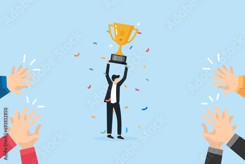people lifting trophies, winnings, rewards. success
