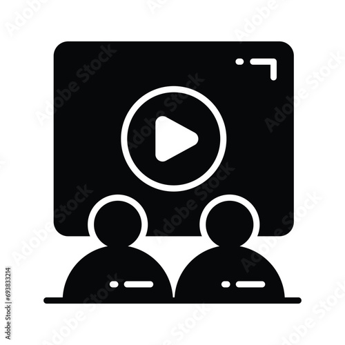 Persons in front of screen showing movie or film watching vector design