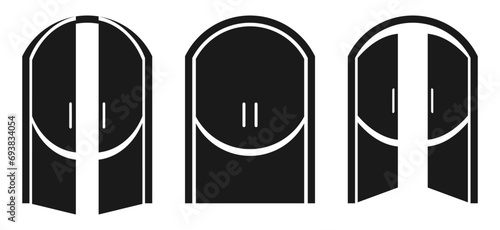 Double doors icon vector. door opened and closed, inside and outside, symbol for web site design, logo, and app. Vector illustration isolated on white background.