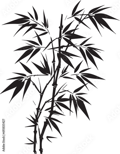 Set of Black bamboo silhouette on white background.