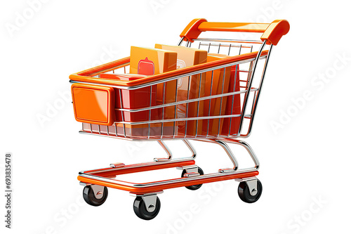 Grocery shopping cart with vegetables and fruits. isolated on PNG Background. Generative Ai.