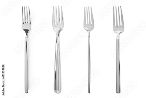 Shiny silver forks isolated on white  set