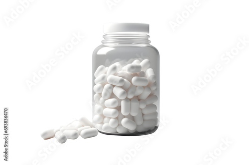 White Pills in a glass jar transparent background