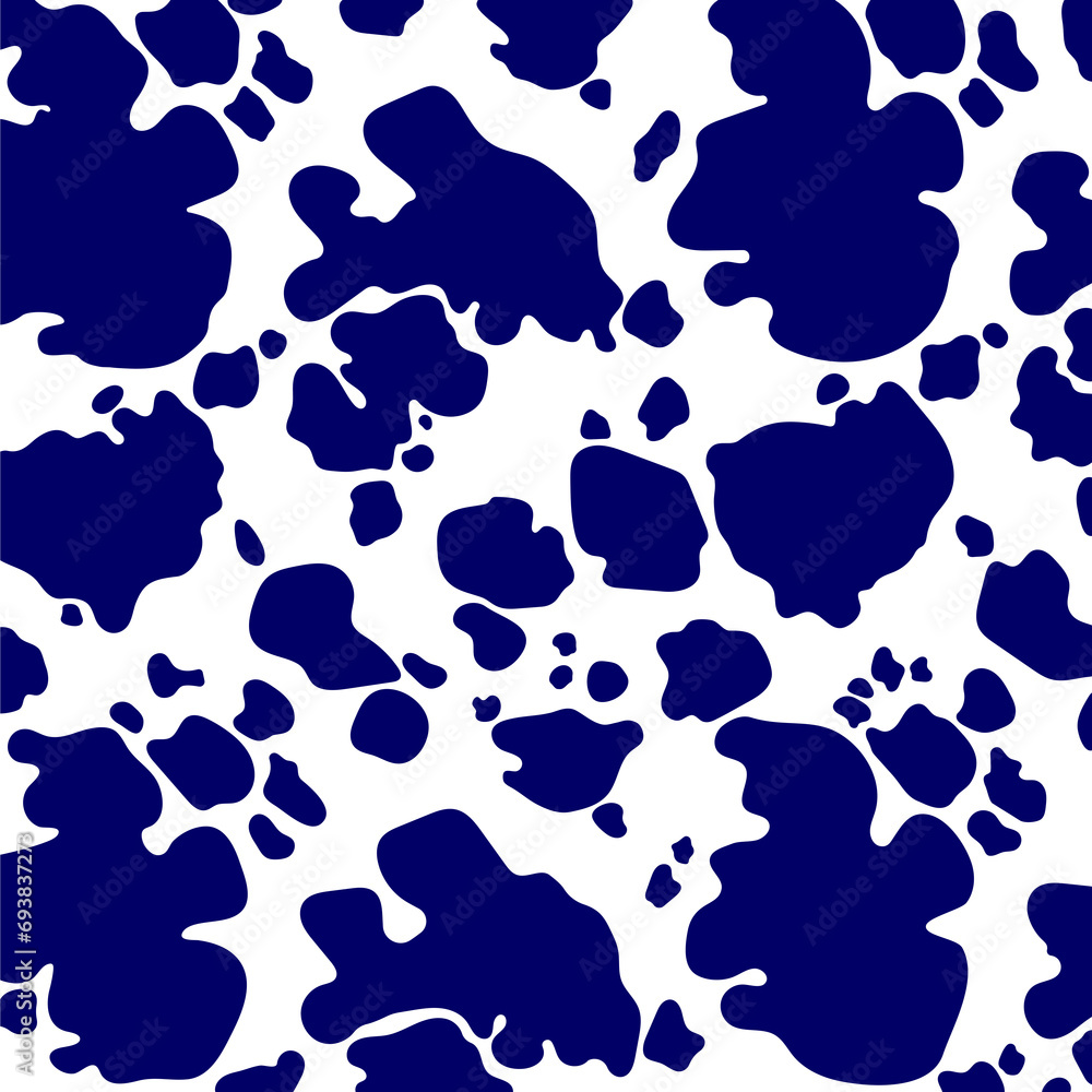 Vector blue or navy cow print pattern animal seamless. Cow skin abstract for printing, cutting, and crafts Ideal for mugs, stickers, stencils, web, cover, wall stickers, home decorate and more.