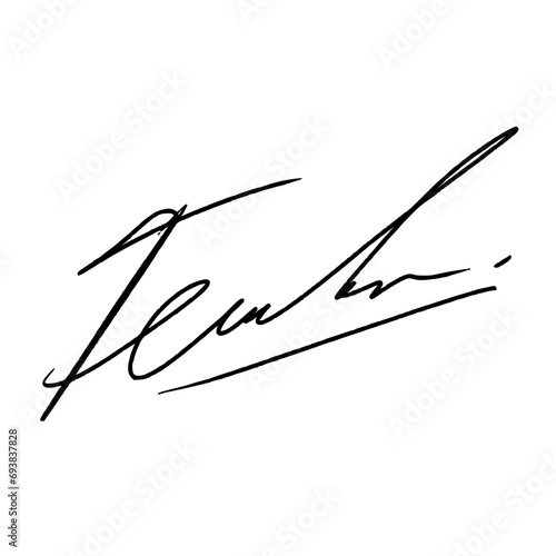 Abstract signature idea starting with the letter F. Vector with black writing color and transparent background.