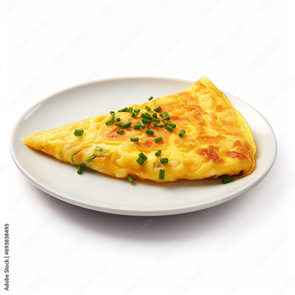 Breakfast omelet on a plate with isolated white background - ai generative