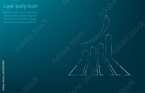 Business graph up, income growth. The return on the investment chart increases. Growth charton a dark blue background. Vision of sustainable financial growth. photo