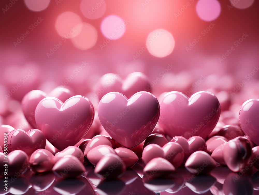 Pink hearts on a pink background 