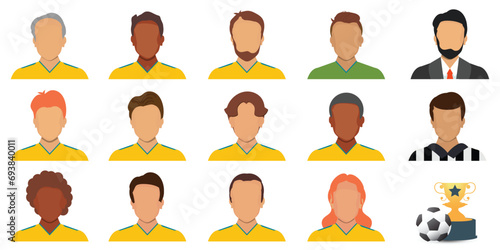 Portraits of football players in soccer yellow uniform.