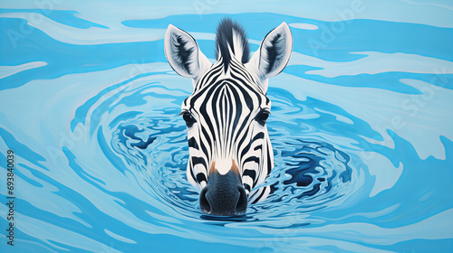 Zebra in water  Black and White Zebra in the lake  copy space
