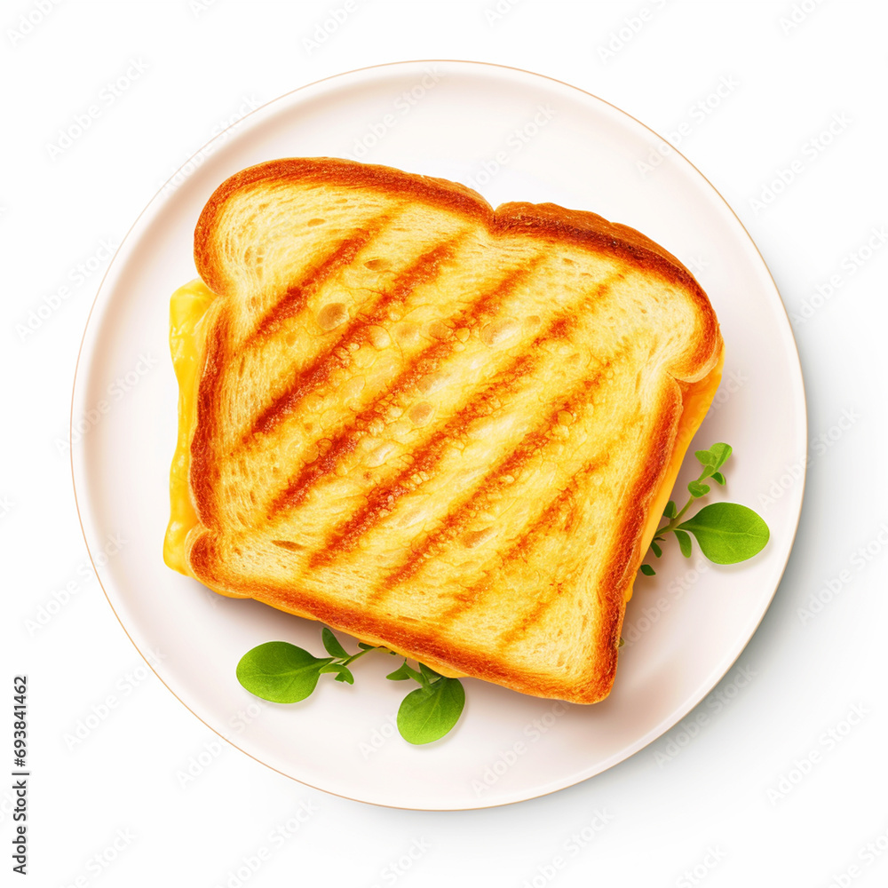 Grilled cheese sandwich on a plate with isolated white background - ai generative Grilled cheese sandwich on a plate with isolated white background - ai generative