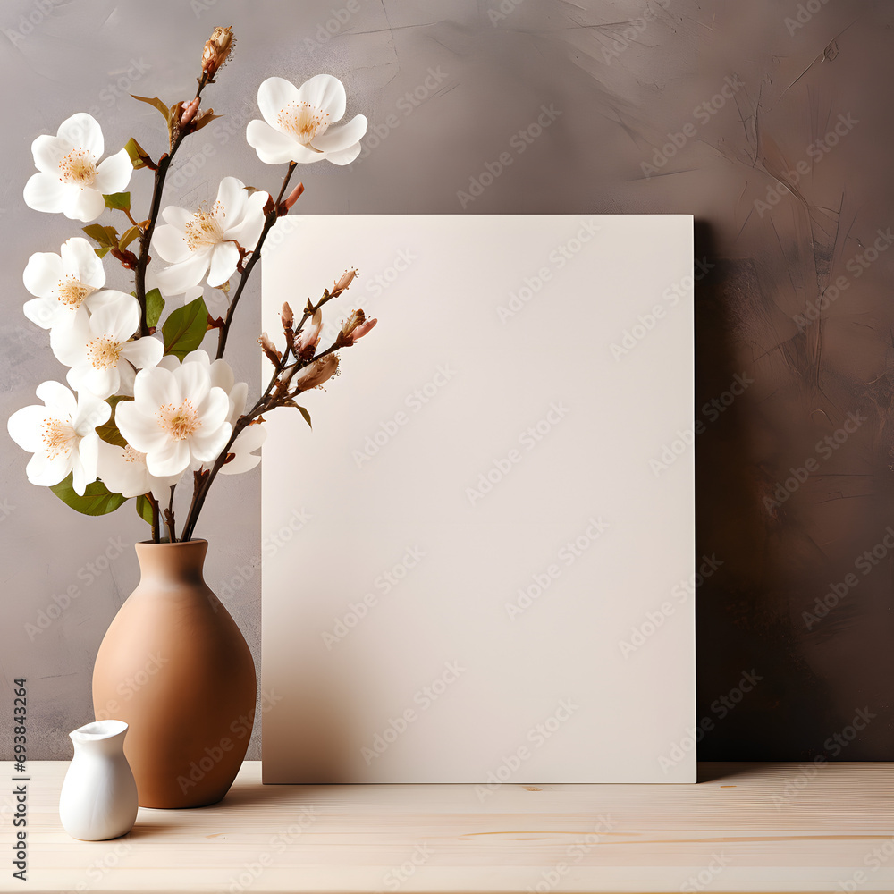 beautiful flowers in vase beside an empty frame beautiful flowers in vase beside an empty frame