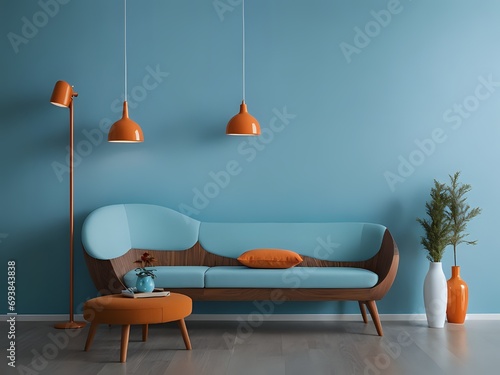 Colorful table and mirrors.attic living room,empty room.beige tones.empty wall mockup decorative cushions white sofa and armchair.beautiful apartment luxurious interior,wooden furniture.abstract sketc photo