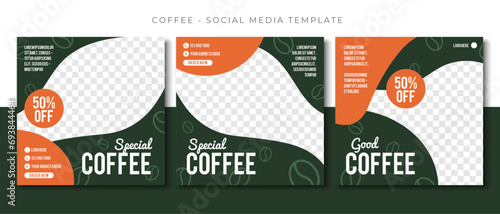 Coffee Restaurant social media post green template design, event promotion square banner vector
