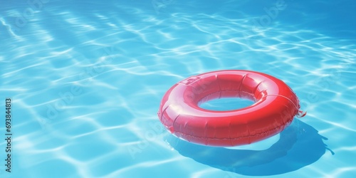 red inflatable swim ring floating in an blue pool