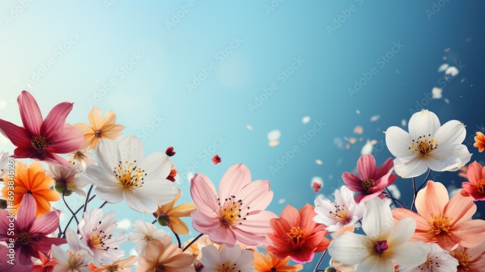 Serene meadow with blooming flowers, offering ample copy space for text