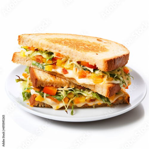 Veg sandwich on a plate with isolated white background - ai generative