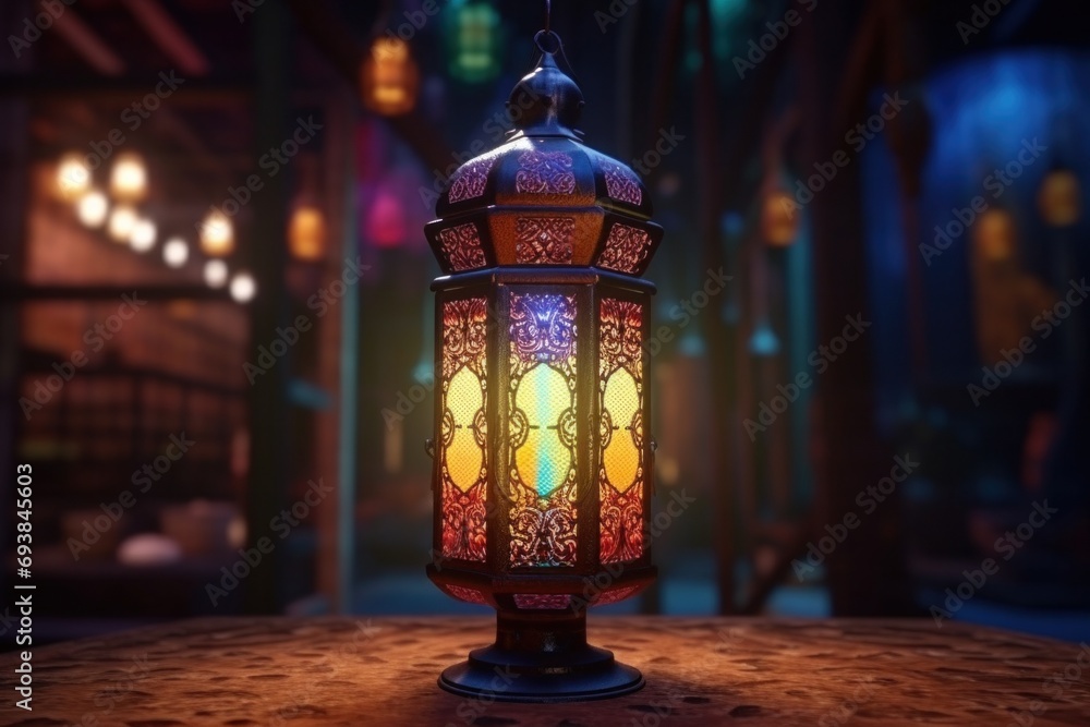 the arabic lantern with colorful lights on it