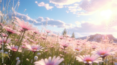 the fields are full of daisies and bright sunlight,