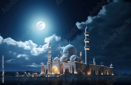 wallpaper of mosque with clouds and moon