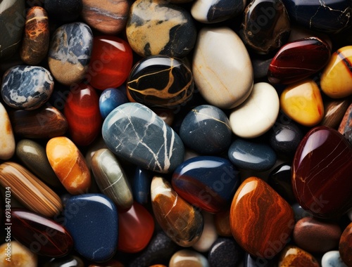 A vibrant heap of multicolored stones. Generative AI.