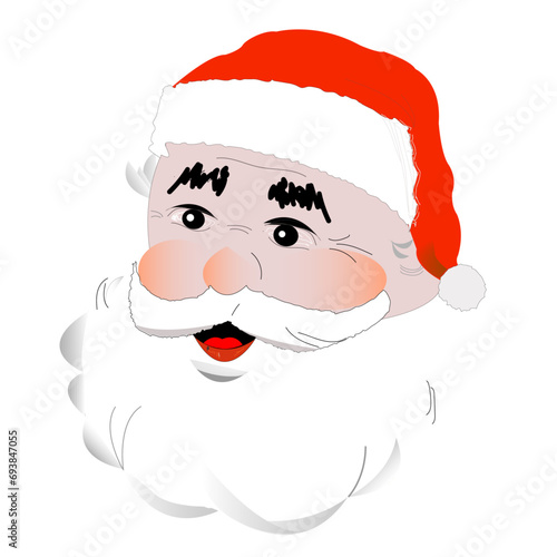 Illustration représentant la tête d'un père noel avec moustache, barbe et bonnet rouge