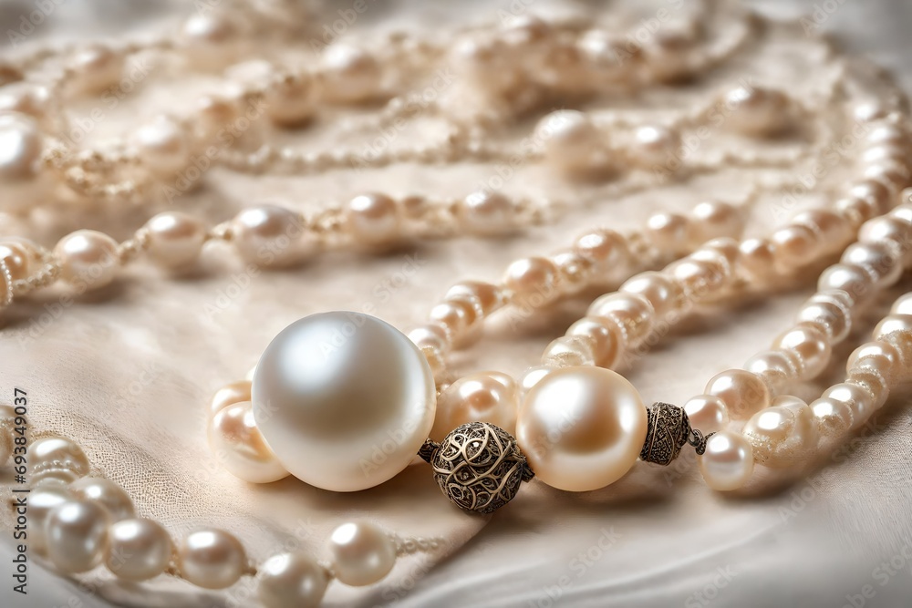 Pearls a necklace on a silk fabric Pearls a necklace on a silk fabric