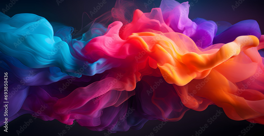 the colorful smoke is floating in the air on a black background