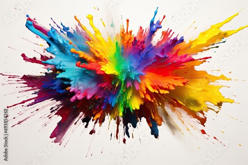 A colorful explosion of paint with a vibrant mix of colors such as red, yellow, green, blue, and purple.
