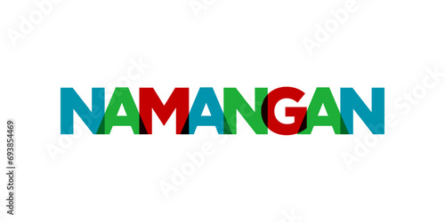 Namangan in the Uzbekistan emblem. The design features a geometric style, vector illustration with bold typography in a modern font. The graphic slogan lettering.