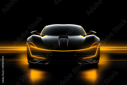 a black sports car with yellow lights