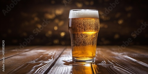 Warm Illumination. Close-Up of Cold Draft Beer